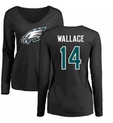 Women's Nike Philadelphia Eagles #14 Mike Wallace Black Name & Number Logo Slim Fit Long Sleeve T-Shirt.