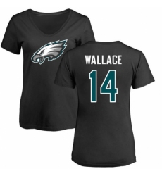 Women's Nike Philadelphia Eagles #14 Mike Wallace Black Name & Number Logo Slim Fit T-Shirt