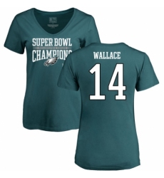 Women's Nike Philadelphia Eagles #14 Mike Wallace Green Super Bowl LII Champions V-Neck T-Shirt