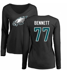 Women's Nike Philadelphia Eagles #77 Michael Bennett Black Name & Number Logo Slim Fit Long Sleeve T-Shirt.