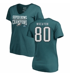 Women's Nike Philadelphia Eagles #80 Markus Wheaton Green Super Bowl LII Champions V-Neck T-Shirt