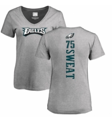 Women's Nike Philadelphia Eagles #75 Josh Sweat Ash Backer V-Neck T-Shirt