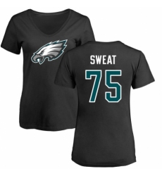 Women's Nike Philadelphia Eagles #75 Josh Sweat Black Name & Number Logo Slim Fit T-Shirt