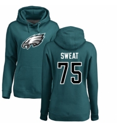 Women's Nike Philadelphia Eagles #75 Josh Sweat Green Name & Number Logo Pullover Hoodie