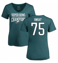 Women's Nike Philadelphia Eagles #75 Josh Sweat Green Super Bowl LII Champions V-Neck T-Shirt