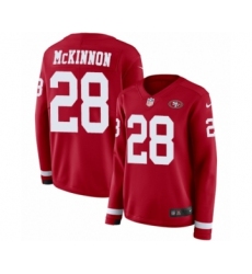 Women's Nike San Francisco 49ers #28 Jerick McKinnon Limited Red Therma Long Sleeve NFL Jersey
