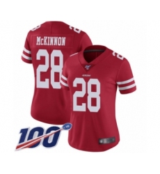 Women's San Francisco 49ers #28 Jerick McKinnon Red Team Color Vapor Untouchable Limited Player 100th Season Football Jersey