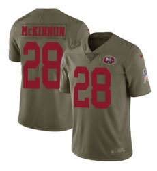 Youth Nike San Francisco 49ers #28 Jerick McKinnon Limited Olive 2017 Salute to Service NFL Jersey