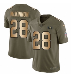 Youth Nike San Francisco 49ers #28 Jerick McKinnon Limited Olive/Gold 2017 Salute to Service NFL Jersey