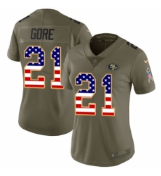 Women's Nike San Francisco 49ers #21 Frank Gore Limited Olive/USA Flag 2017 Salute to Service NFL Jersey