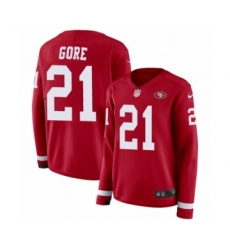 Women's Nike San Francisco 49ers #21 Frank Gore Limited Red Therma Long Sleeve NFL Jersey