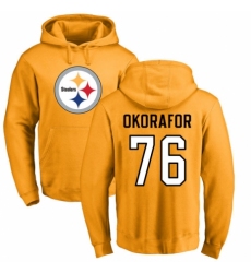 Nike Pittsburgh Steelers #76 Chukwuma Okorafor Gold Name & Number Logo Pullover Hoodie