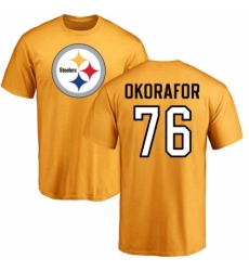 Nike Pittsburgh Steelers #76 Chukwuma Okorafor Gold Name & Number Logo T-Shirt