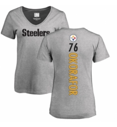 Women's Nike Pittsburgh Steelers #76 Chukwuma Okorafor Ash Backer V-Neck T-Shirt
