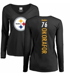 Women's Nike Pittsburgh Steelers #76 Chukwuma Okorafor Black Backer Slim Fit Long Sleeve T-Shirt
