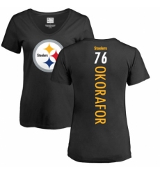 Women's Nike Pittsburgh Steelers #76 Chukwuma Okorafor Black Backer Slim Fit T-Shirt