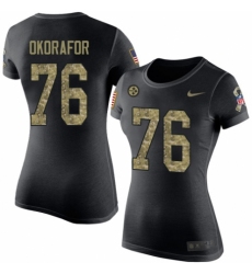 Women's Nike Pittsburgh Steelers #76 Chukwuma Okorafor Black Camo Salute to Service T-Shirt