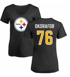Women's Nike Pittsburgh Steelers #76 Chukwuma Okorafor Black Name & Number Logo Slim Fit T-Shirt
