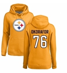 Women's Nike Pittsburgh Steelers #76 Chukwuma Okorafor Gold Name & Number Logo Pullover Hoodie