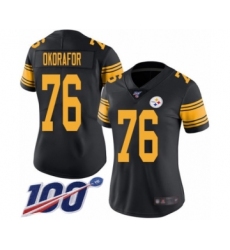 Women's Pittsburgh Steelers #76 Chukwuma Okorafor Limited Black Rush Vapor Untouchable 100th Season Football Jersey
