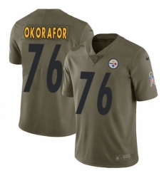 Youth Nike Pittsburgh Steelers #76 Chukwuma Okorafor Limited Olive 2017 Salute to Service NFL Jersey