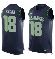 Men's Nike Seattle Seahawks #18 Jaron Brown Limited Steel Blue Player Name & Number Tank Top NFL Jersey