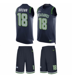 Men's Nike Seattle Seahawks #18 Jaron Brown Limited Steel Blue Tank Top Suit NFL Jersey