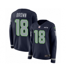 Women's Nike Seattle Seahawks #18 Jaron Brown Limited Navy Blue Therma Long Sleeve NFL Jersey