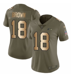 Women's Nike Seattle Seahawks #18 Jaron Brown Limited Olive/Gold 2017 Salute to Service NFL Jersey