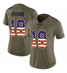 Women's Nike Seattle Seahawks #18 Jaron Brown Limited Olive/USA Flag 2017 Salute to Service NFL Jersey