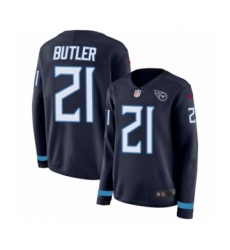 Women's Nike Tennessee Titans #21 Malcolm Butler Limited Navy Blue Therma Long Sleeve NFL Jersey