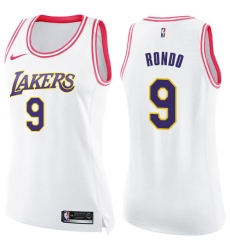 Women's Nike Los Angeles Lakers #9 Rajon Rondo Swingman White Pink Fashion NBA Jersey