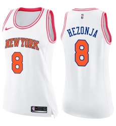 Women's Nike New York Knicks #8 Mario Hezonja Swingman White Pink Fashion NBA Jersey