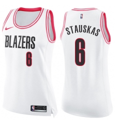 Women's Nike Portland Trail Blazers #6 Nik Stauskas Swingman White Pink Fashion NBA Jersey