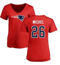 NFL Women's Nike New England Patriots #26 Sony Michel Red Name & Number Logo Slim Fit T-Shirt