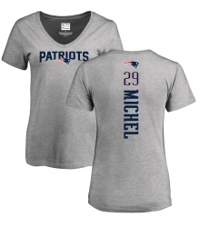 NFL Women's Nike New England Patriots #29 Sony Michel Ash Backer V-Neck T-Shirt