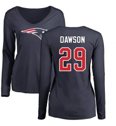 NFL Women's Nike New England Patriots #29 Duke Dawson Navy Blue Name & Number Logo Slim Fit Long Sleeve T-Shirt
