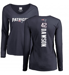 NFL Women's Nike New England Patriots #42 Duke Dawson Navy Blue Backer Slim Fit Long Sleeve T-Shirt