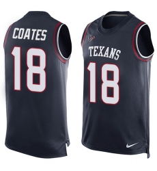 Men's Nike Houston Texans #18 Sammie Coates Limited Navy Blue Player Name & Number Tank Top NFL Jersey