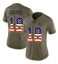 Women's Nike Houston Texans #18 Sammie Coates Limited Olive USA Flag 2017 Salute to Service NFL Jersey