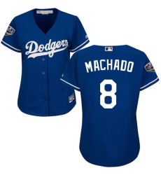 Women's Majestic Los Angeles Dodgers #8 Manny Machado Authentic Royal Blue Alternate Cool Base 2018 World Series MLB Jersey