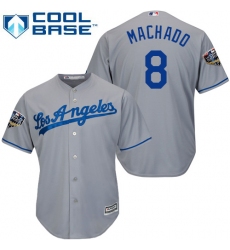 Youth Majestic Los Angeles Dodgers #8 Manny Machado Authentic Grey Road Cool Base 2018 World Series MLB Jersey