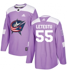 Youth Adidas Columbus Blue Jackets #55 Mark Letestu Authentic Purple Fights Cancer Practice NHL Jersey