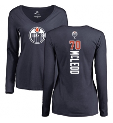NHL Women's Adidas Edmonton Oilers #70 Ryan McLeod Navy Blue Backer Slim Fit Long Sleeve T-Shirt