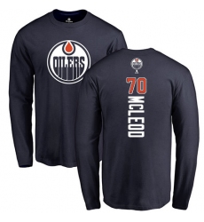 NHL Adidas Edmonton Oilers #75 Evan Bouchard Navy Blue Backer T-Shirt