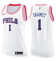Women's Nike Philadelphia 76ers #1 Landry Shamet Swingman White Pink Fashion NBA Jersey