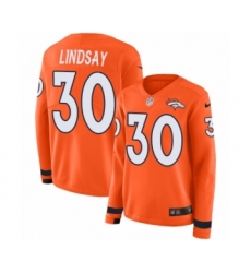 Women's Nike Denver Broncos #30 Phillip Lindsay Limited Orange Therma Long Sleeve NFL Jersey