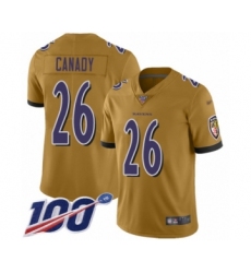 Youth Baltimore Ravens #26 Maurice Canady Limited Gold Inverted Legend 100th Season Football Jersey