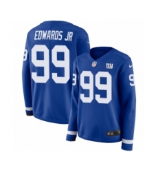 Women's Nike New York Giants #99 Mario Edwards Jr Limited Royal Blue Therma Long Sleeve NFL Jersey