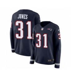 Women's Nike New England Patriots #31 Jonathan Jones Limited Navy Blue Therma Long Sleeve NFL Jersey